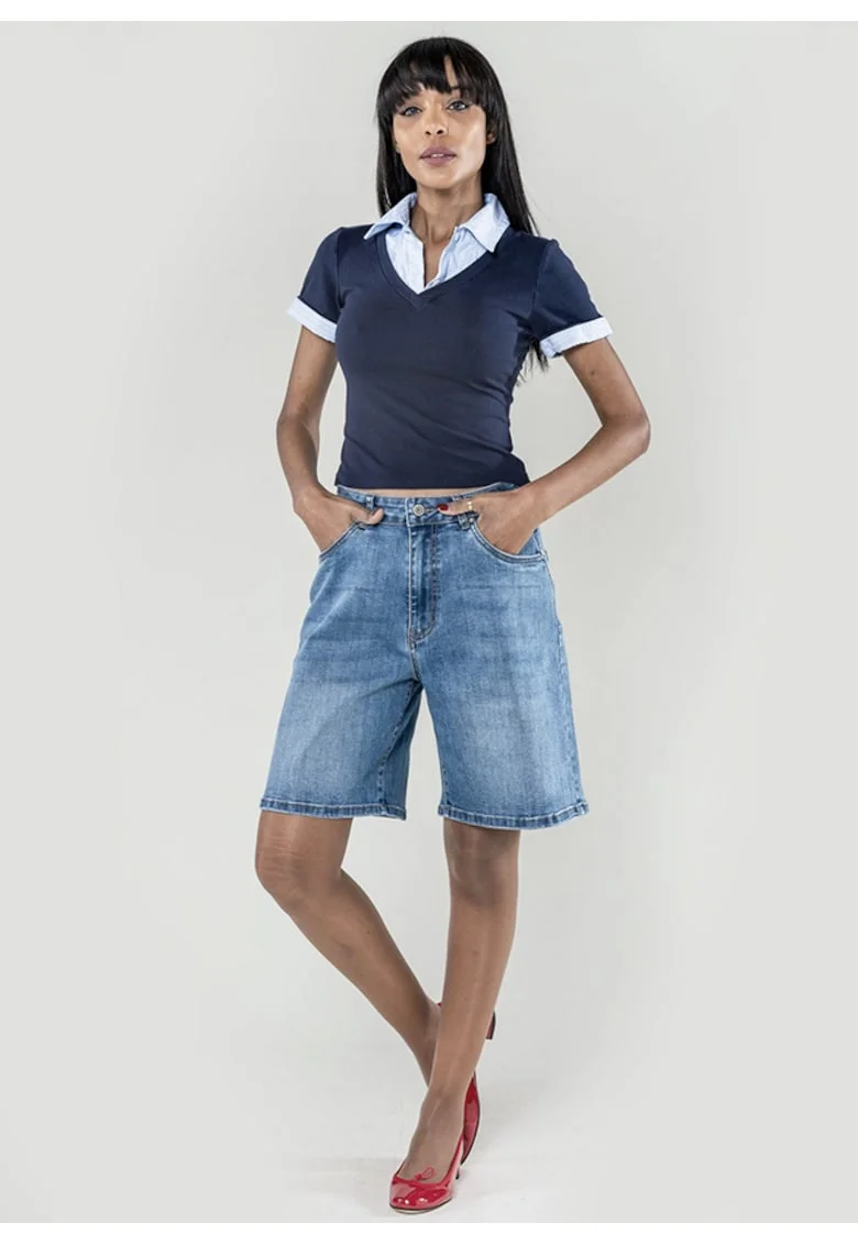 Blugi scurti albastri wide leg P617-5 M7 20164, Albastru