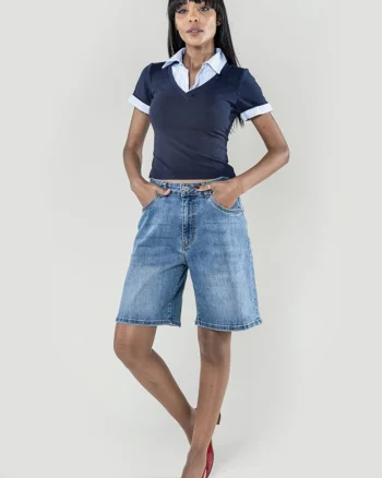 Blugi scurti albastri wide leg P617-5 M7 20164, Albastru