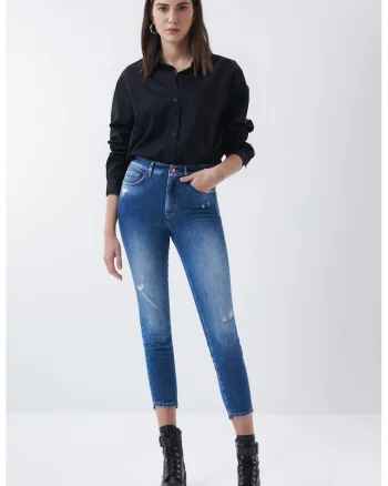 Blugi skinny crop cu detalii deteriorate