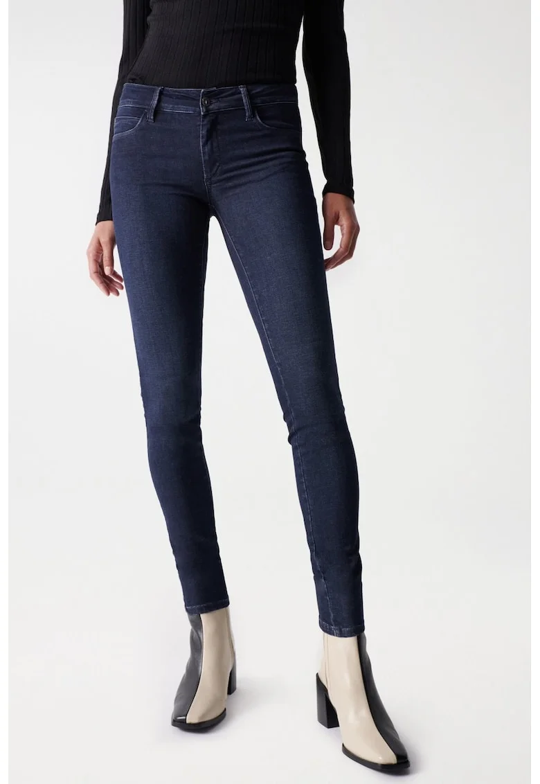 Blugi Skinny cu talie medie si buzunare