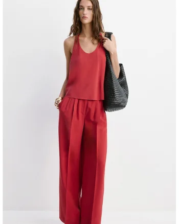 Pantaloni din amestec de lyocell cu pensa, Rosu