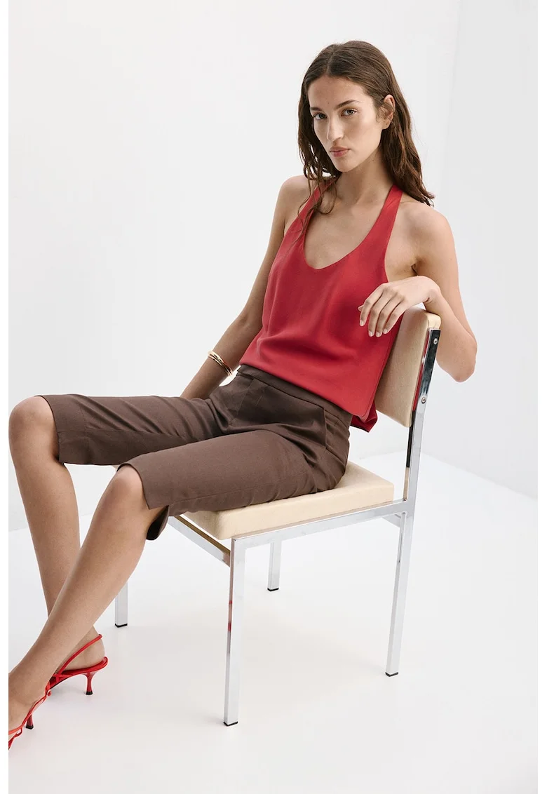 Top halter din amestec de lyocell cu decolteu in V, Rosu