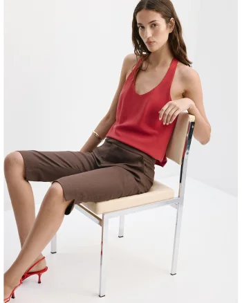 Top halter din amestec de lyocell cu decolteu in V, Rosu