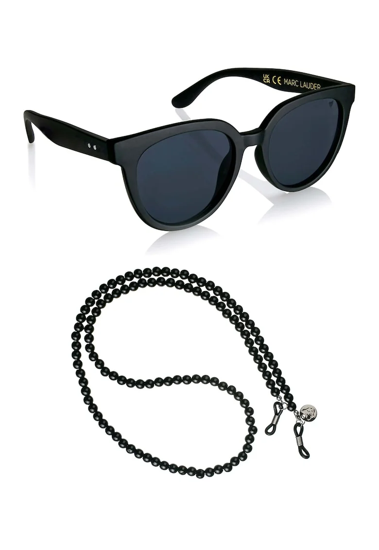 Ochelari de soare butterfly unisex cu lant, Negru