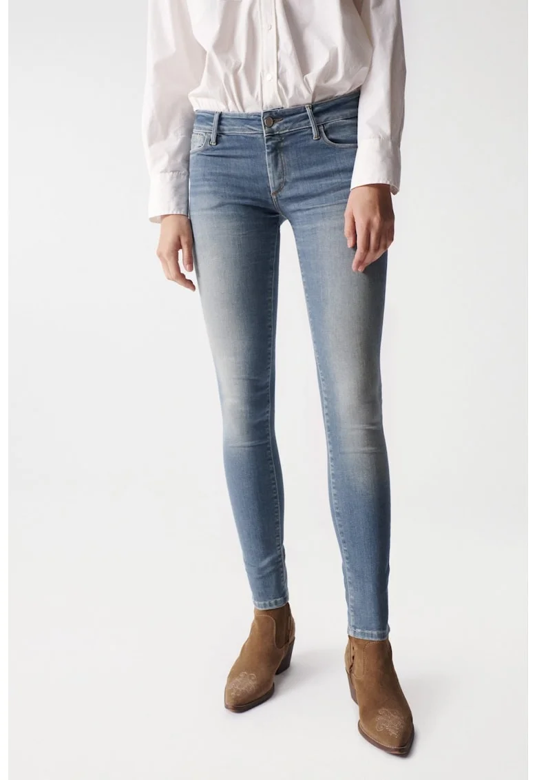 Blugi skinny cu aspect decolorat