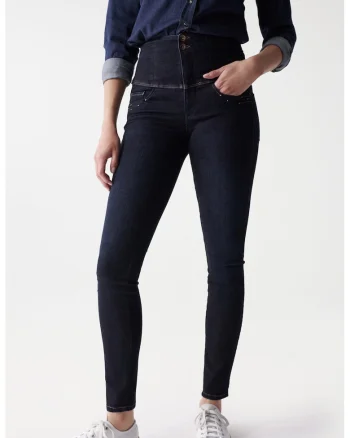 Blugi skinny fit cu talie inalta si buzunare