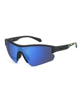 Ochelari de soare wrap cu lentile polarizate, Negru/Galben/Albastru petrol