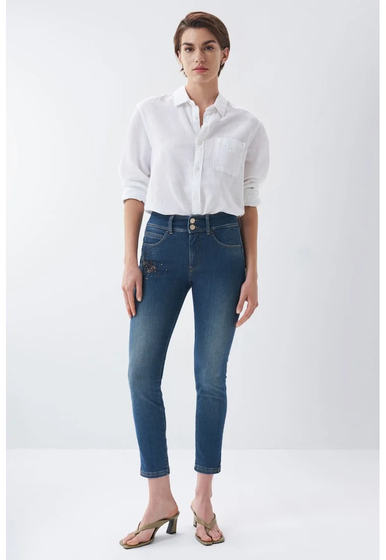Blugi Crop Skinny cu buzunare,