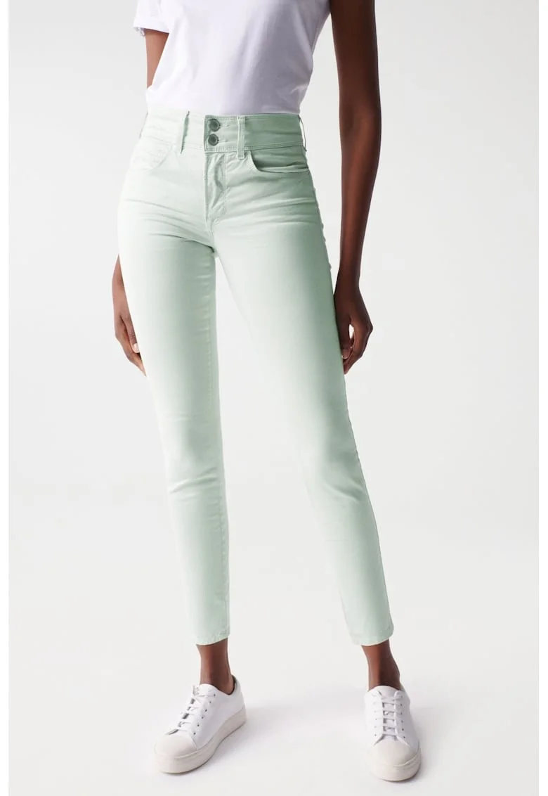 Blugi skinny crop cu talie medie