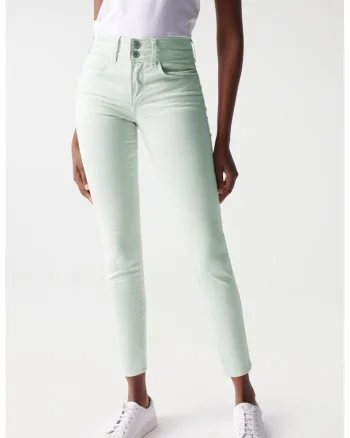 Blugi skinny crop cu talie medie