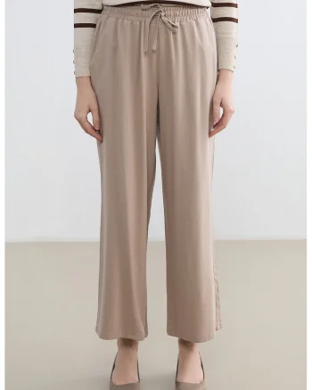 Pantaloni din amestec de in cu croiala ampla si buzunare, Maro camel