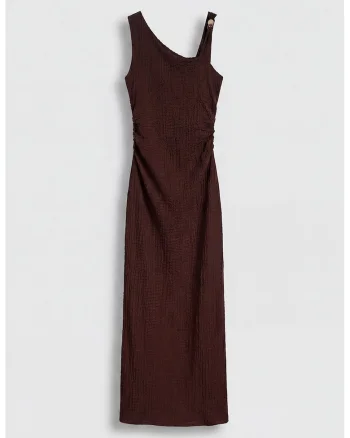 Rochie cu decolteu asimetric, Maro inchis