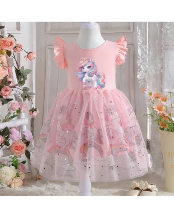 Rochie Roz Fetite cu Unicorni Beatrice