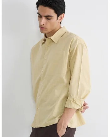 Camasa de bumbac cu maneci lungi, Maro camel