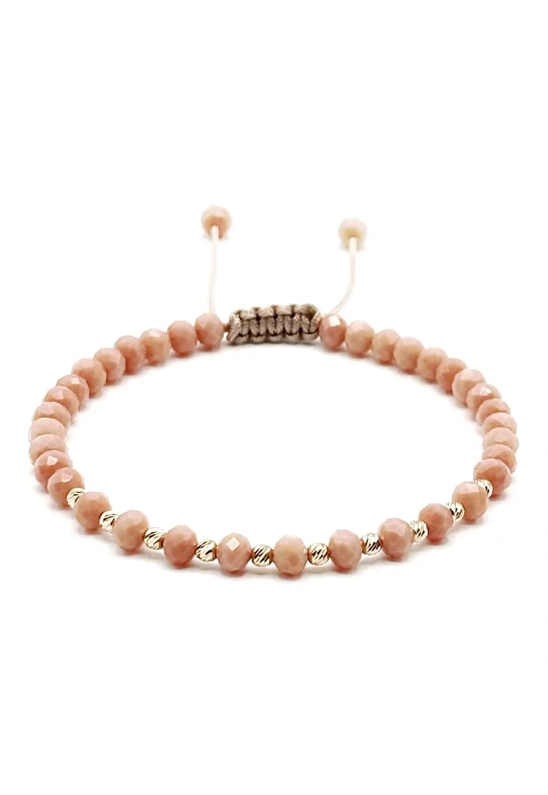 Bratara cu 10 bile din AUR 14K si cristale Bej Rose, barbat