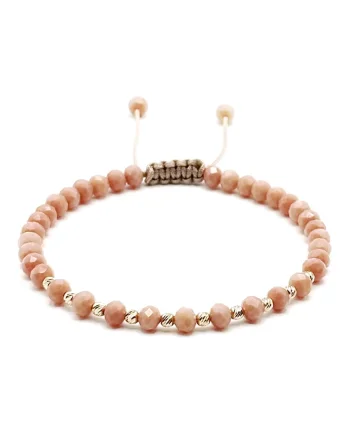 Bratara cu 10 bile din AUR 14K si cristale Bej Rose, barbat