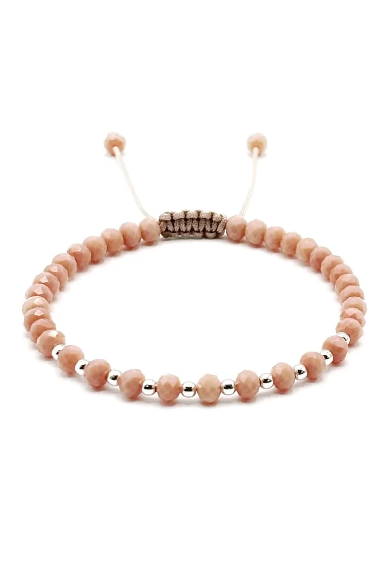Bratara cu bile din Argint 925 si cristale Bej Rose, barbat