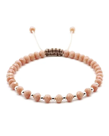 Bratara cu bile din Argint 925 si cristale Bej Rose, barbat