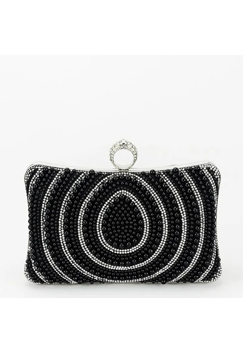 Geanta clutch negru cu perle BYH-866 07 15430, Negru