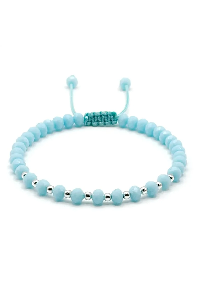 Bratara cu bile din Argint 925 si cristale Baby Blue, snur reglabil, dama