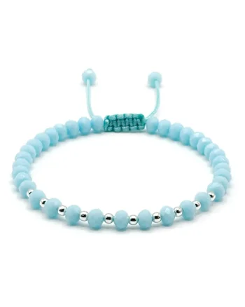 Bratara cu bile din Argint 925 si cristale Baby Blue, snur reglabil, dama