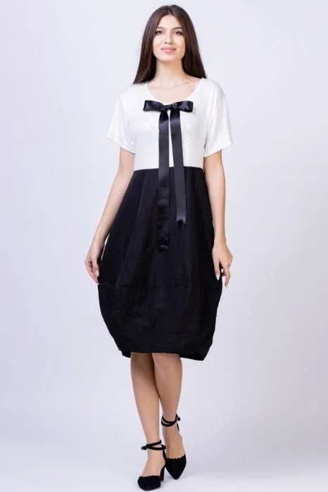 Rochie lalea cu paiete fine, tafta neagra si funda