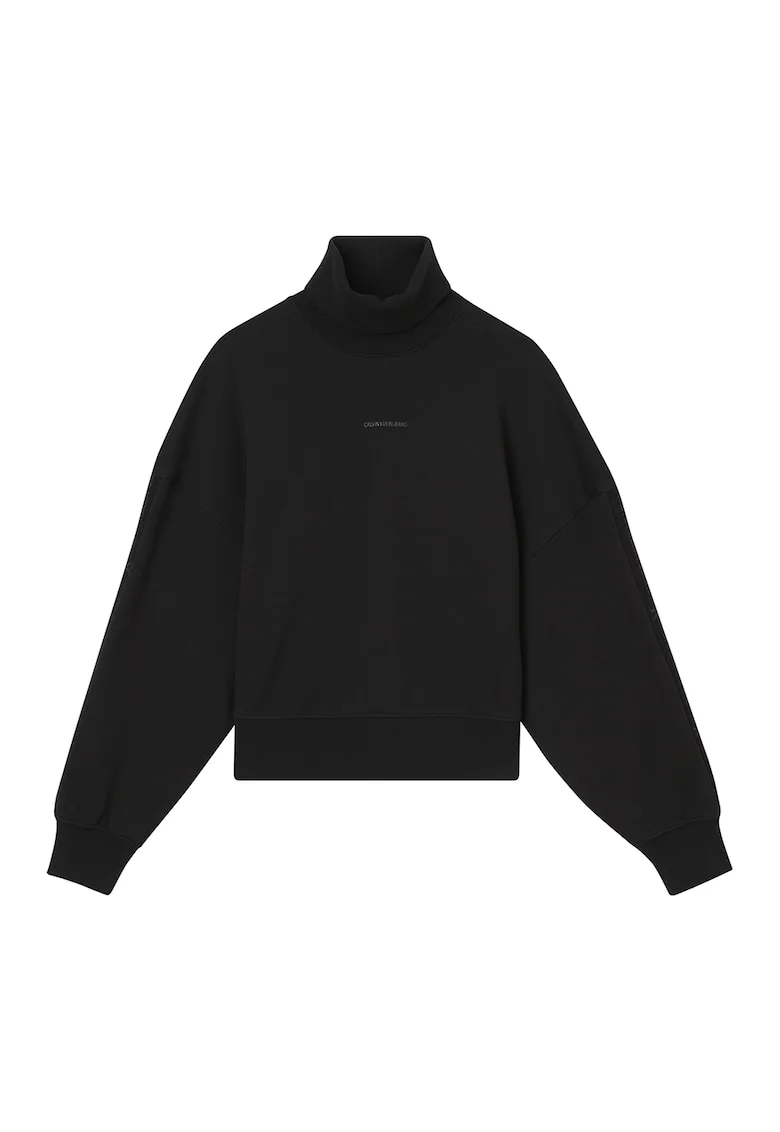 Bluza sport supradimensionata din bumbac organic cu guler inalt, Negru