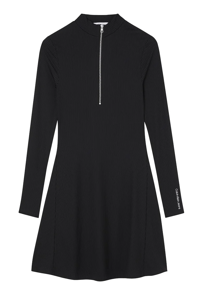 Rochie striata cu fenta cu fermoar, Negru