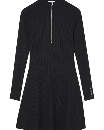 Rochie striata cu fenta cu fermoar, Negru