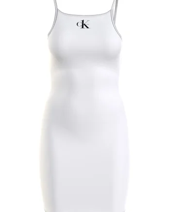 Rochie de plaja din bumbac organic cu bretele inguste, Alb