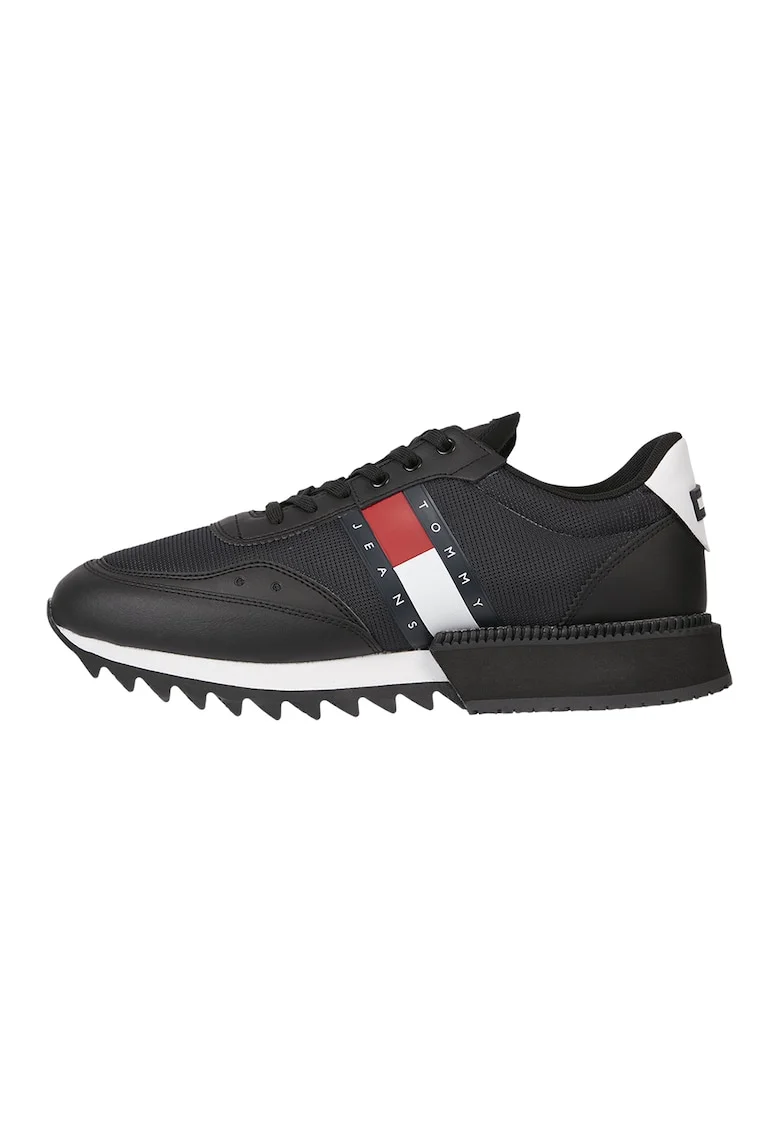Pantofi sport de piele cu garnituri de plasa, Negru