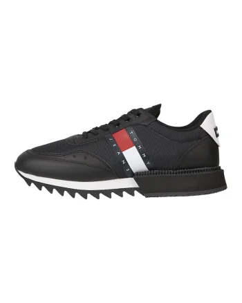 Pantofi sport de piele cu garnituri de plasa, Negru