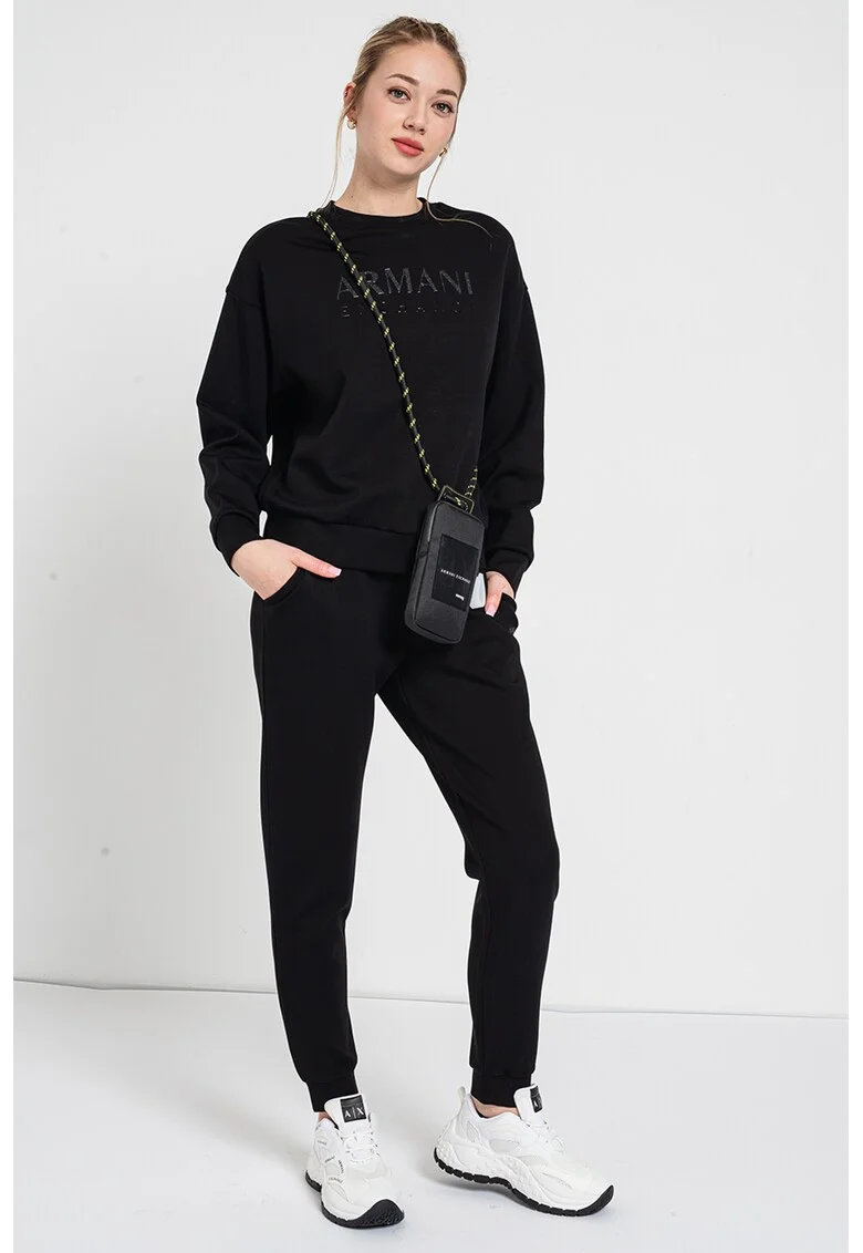 Bluza de trening cu decolteu la baza gatului si logo, Negru