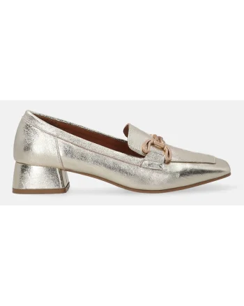Pantofi loafer din piele cu toc si detaliu metalic