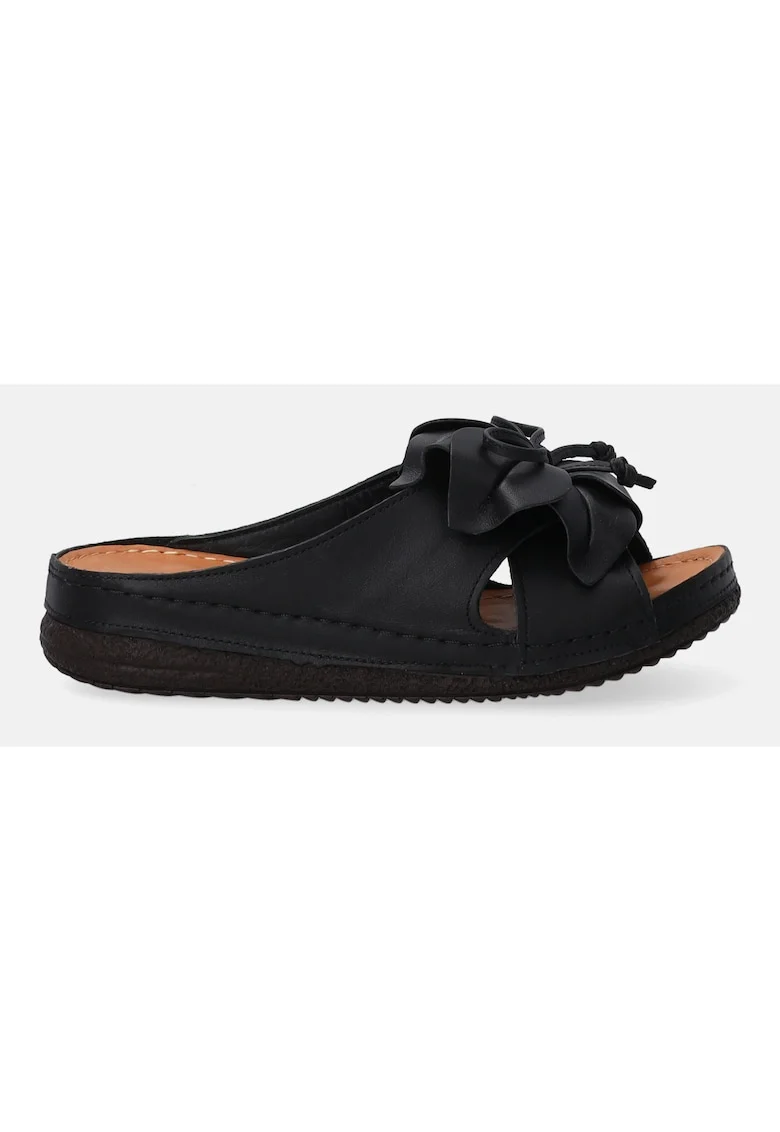 Slapi din piele cu detaliu floral