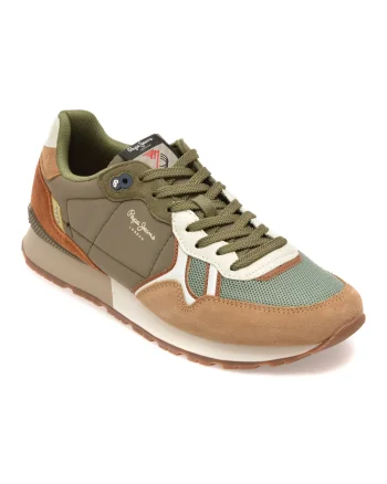 Pantofi sport PEPE JEANS verzi, MS40028, din material textil si piele naturala