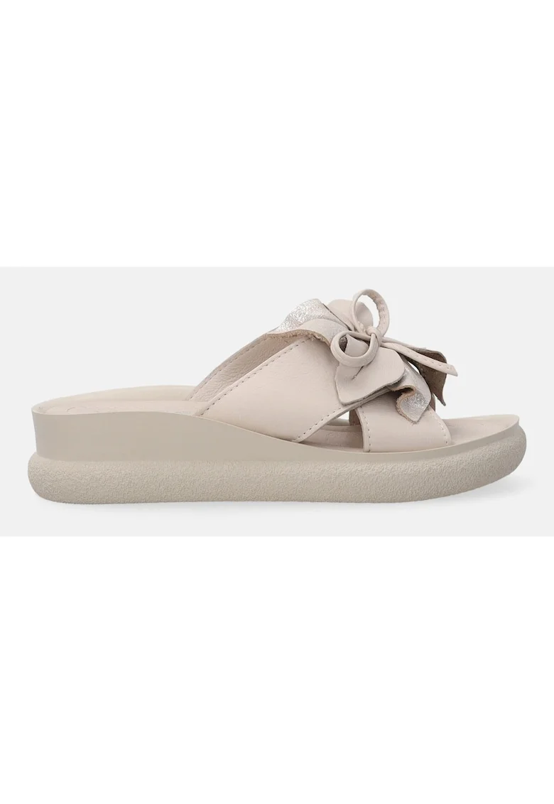 Papuci din piele cu talpa wedge uni