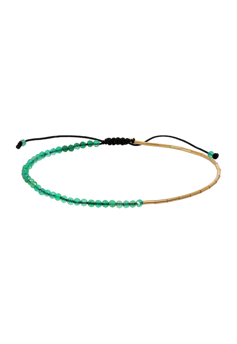 Bratara ajustabila din aur filat de 14K/20 cu pietre onix, Verde/Auriu