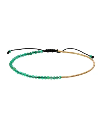 Bratara ajustabila din aur filat de 14K/20 cu pietre onix, Verde/Auriu