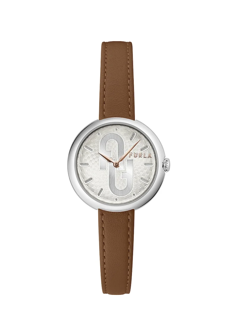 Ceas quartz cu o curea din piele Cosy, Maro/Argintiu
