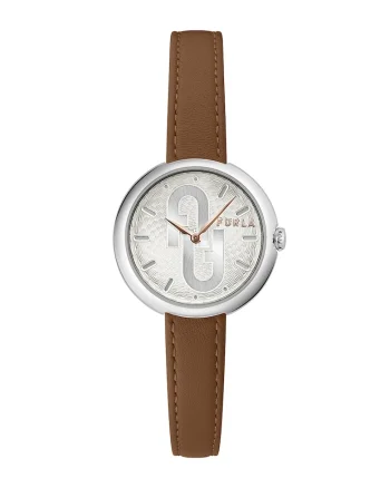 Ceas quartz cu o curea din piele Cosy, Maro/Argintiu