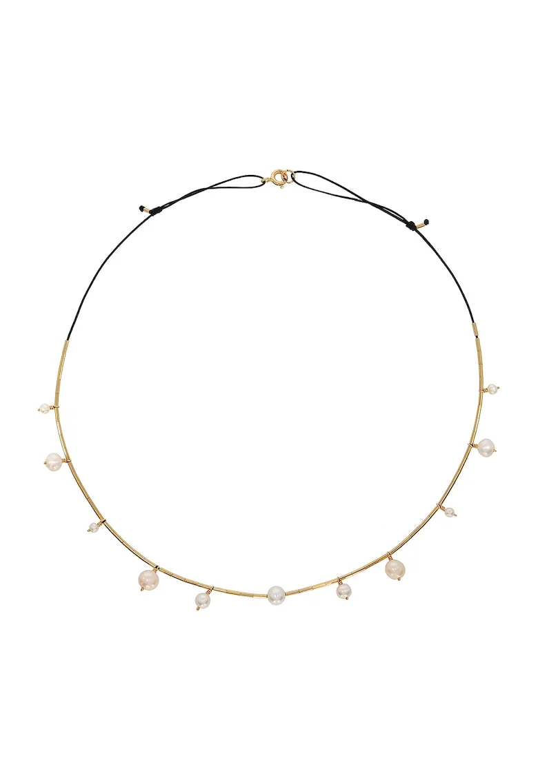 Colier din aur filat de 14K/20 cu perle, Alb/Auriu
