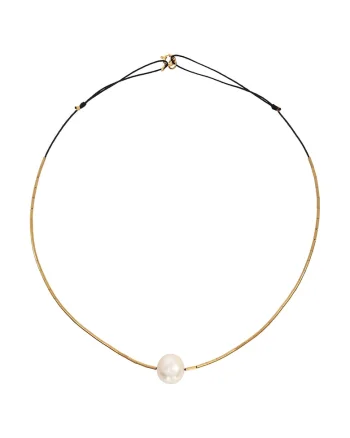 Colier de aur filat de 14K/20 cu perla de apa dulce, Alb/Auriu