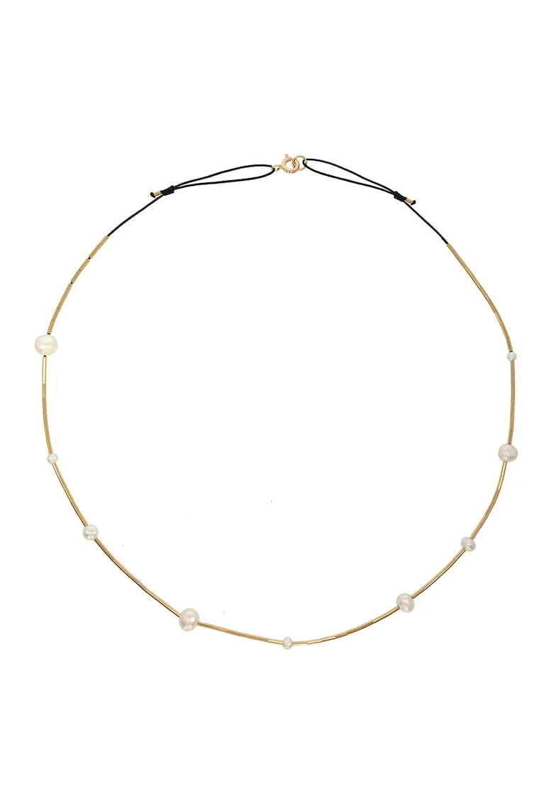 Colier ajustabil din aur filat de 14K/20 cu perle, Alb/Auriu