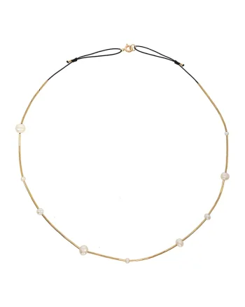 Colier ajustabil din aur filat de 14K/20 cu perle, Alb/Auriu