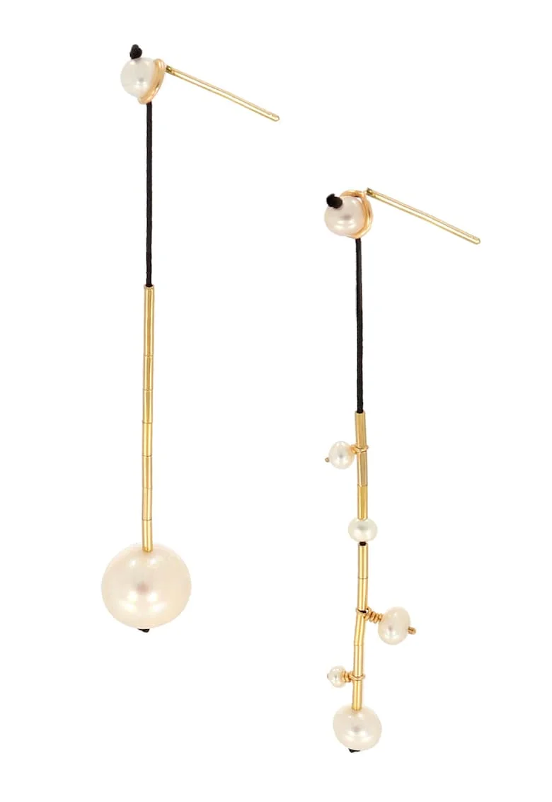 Cercei drop din aur filat de 14K/20, Alb/Auriu/Negru