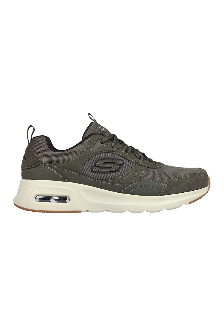 Pantofi sport cu insertii de piele intoarsa Skech - Air Court, Verde masliniu