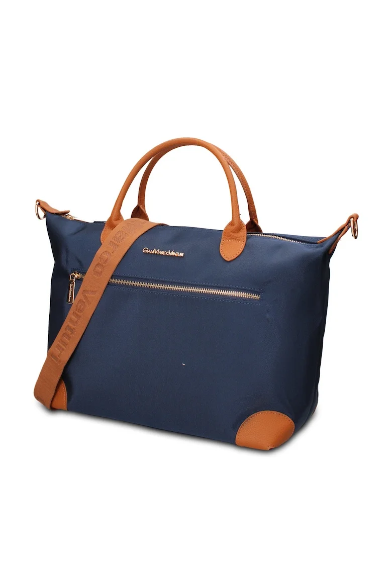 Geanta shopper din piele ecologica Elowen Prime, Albastru inchis