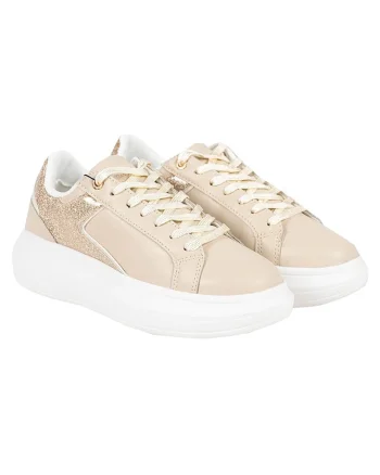 Pantofi sport din piele ecologica cu detalii stralucitoare Helis012, Bej nisip
