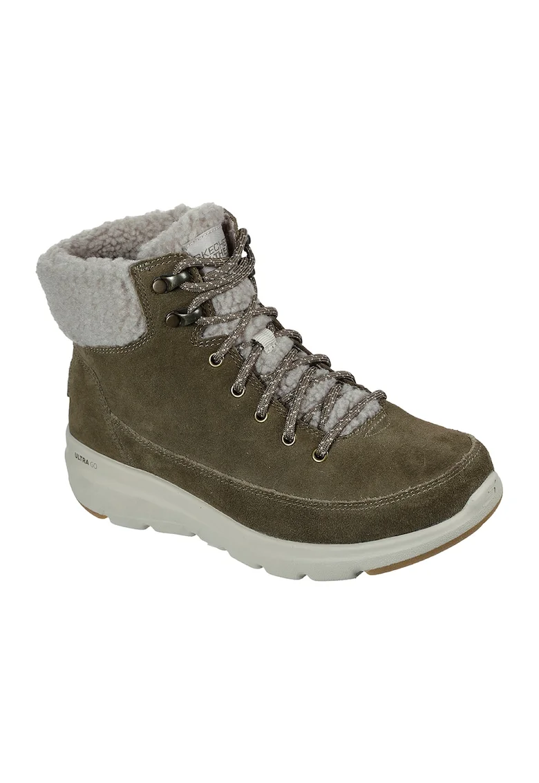 Ghete de piele intoarsa cu garnitura de blana shearling sintetica Glacial Ultra, Verde sparanghel